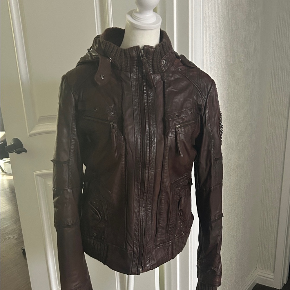 nu Denmark Dark Brown Leather Bomber Jacket